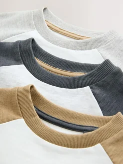 Outlet Next Grey Long Sleeve Raglan T-Shirts 3 Pack (3mths-7yrs)