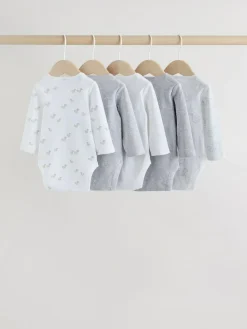 Next Grey Long Sleeved Baby Bodysuits 5 Pack^BOY Unisex|Bodysuits & Vests