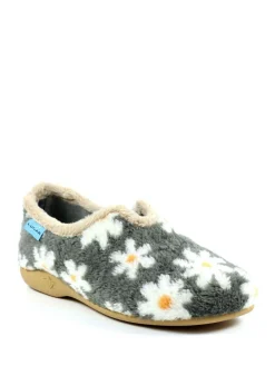 Clearance Lunar Ladies Flower Pattern Slippers Grey