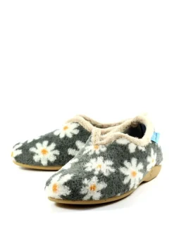 Clearance Lunar Ladies Flower Pattern Slippers Grey