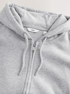 Next Cotton Rich Heavyweight Jersey Full Zip Hoodie Grey Marl