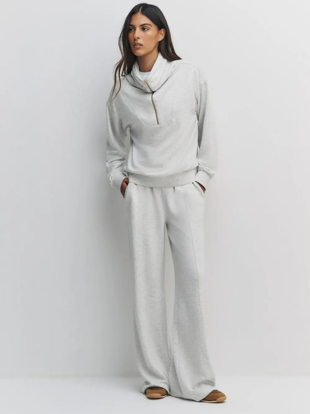 Next Premium Wide Leg Jersey Joggers Grey Marl