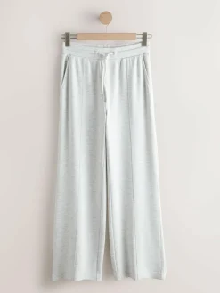 Next Premium Wide Leg Jersey Joggers Grey Marl