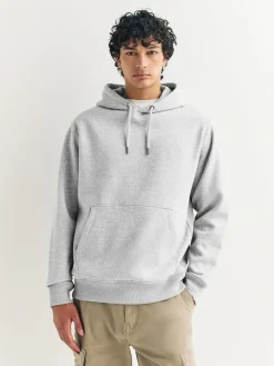 Hot Next Grey Marl Regular Fit Heavyweight Cotton Rich Jersey Hoodie