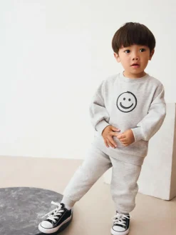 New Next Single Printed Crew Neck Sweat Top & Joggers Set (3mths-7yrs) Grey Marl