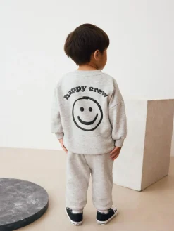 New Next Single Printed Crew Neck Sweat Top & Joggers Set (3mths-7yrs) Grey Marl