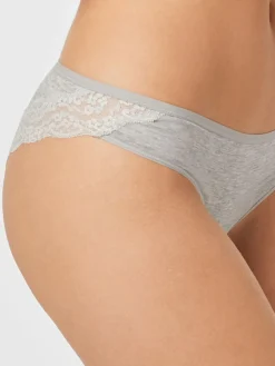 Next Grey Marl/Pink/Plum Bikini Cotton Lace Knickers 4 Pack^Women Panties