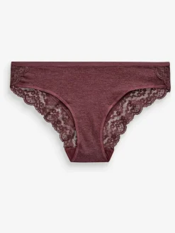 Next Grey Marl/Pink/Plum Bikini Cotton Lace Knickers 4 Pack^Women Panties