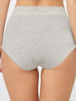 Next Grey Marl/Pink/Plum Full Brief Cotton Lace Knickers 4 Pack^Women Panties