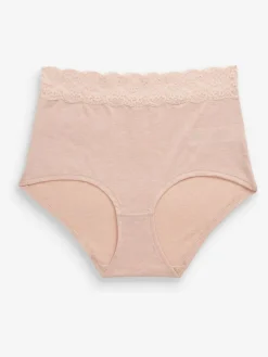 Next Grey Marl/Pink/Plum Full Brief Cotton Lace Knickers 4 Pack^Women Panties