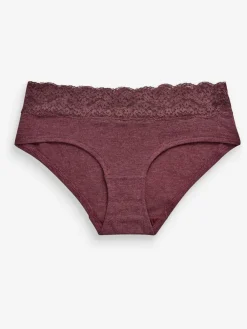 Clearance Next Grey Marl/Pink/Plum Short Cotton Lace Knickers 4 Pack