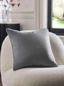 Next Grey Matte Velvet Contrast Pipe 50 x 50cm Cushion^ Cushions & Throws