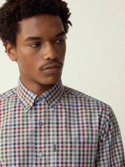 Best Next Grey/ Multi Colour Gingham Regular Fit Easy Iron Button Down Oxford Shirt