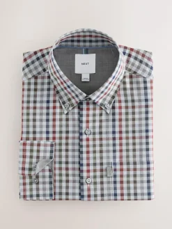 Best Next Grey/ Multi Colour Gingham Regular Fit Easy Iron Button Down Oxford Shirt