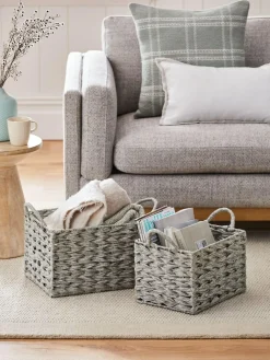 New Next Plastic Wicker Set of 2 Storage Basket Grey