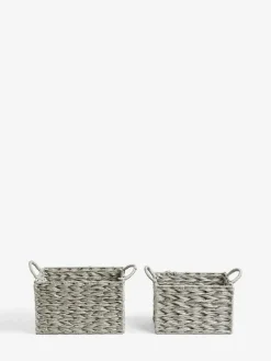 New Next Plastic Wicker Set of 2 Storage Basket Grey