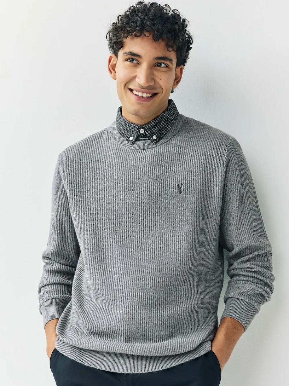 Outlet Next Regular Fit Rib Texture Mock Shirt Jumper Grey