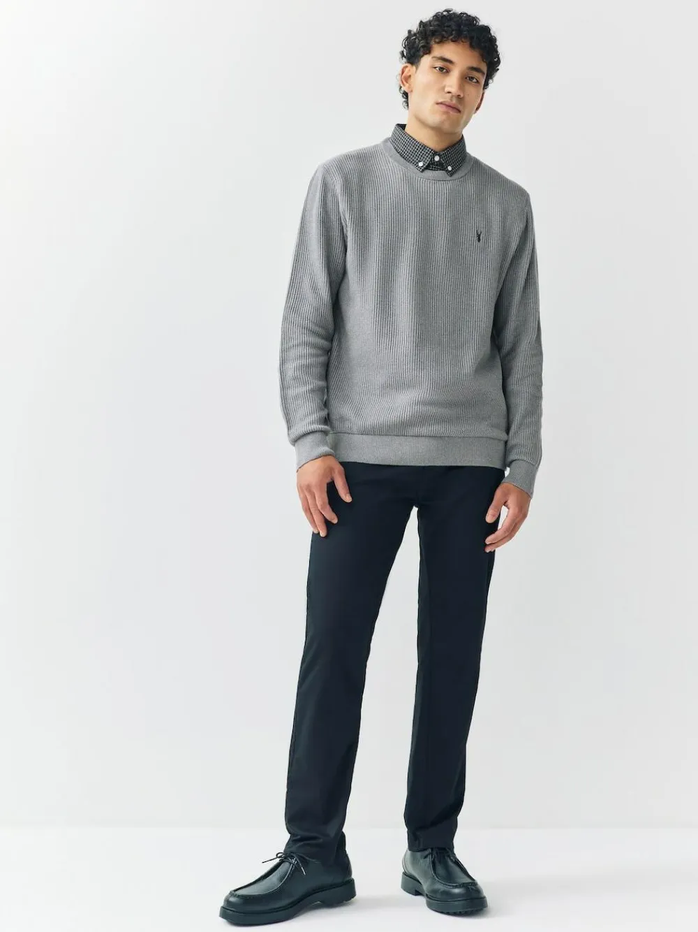 Outlet Next Regular Fit Rib Texture Mock Shirt Jumper Grey