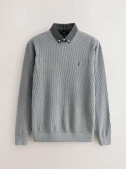 Outlet Next Regular Fit Rib Texture Mock Shirt Jumper Grey