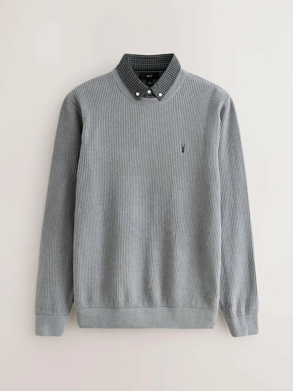 Outlet Next Regular Fit Rib Texture Mock Shirt Jumper Grey