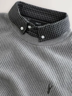 Outlet Next Regular Fit Rib Texture Mock Shirt Jumper Grey