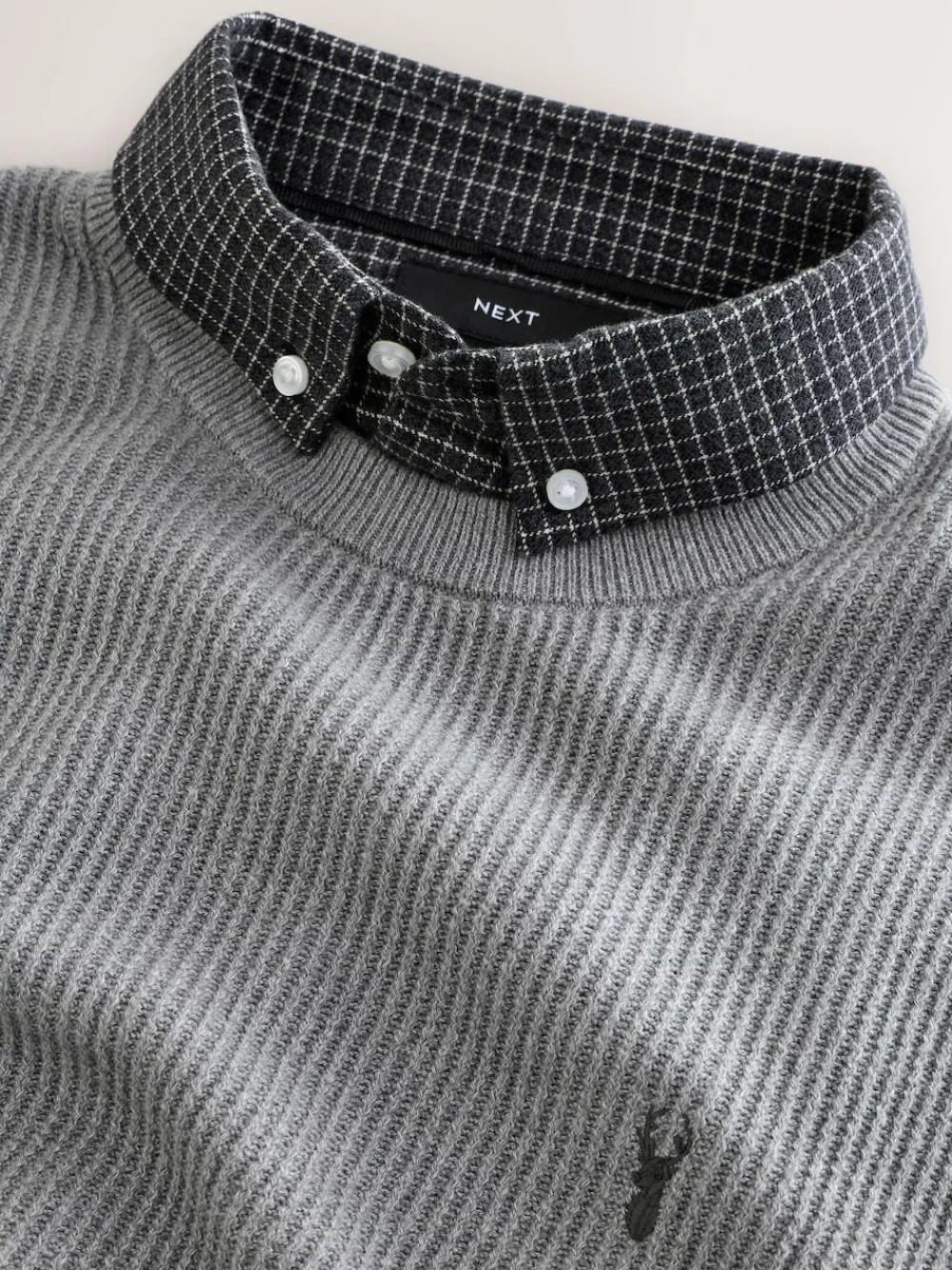 Outlet Next Regular Fit Rib Texture Mock Shirt Jumper Grey