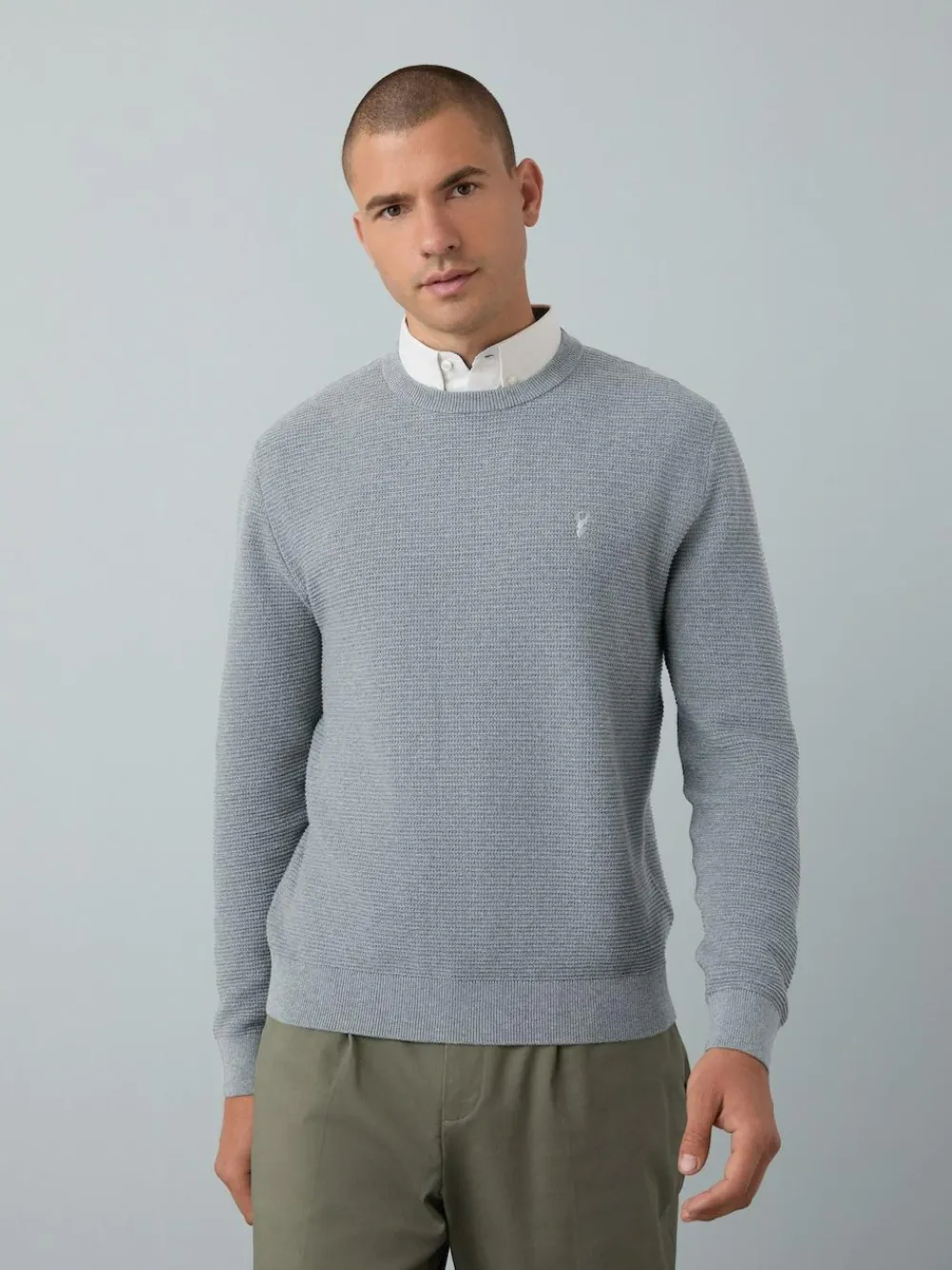 New Next Regular Fit Textured Oxford Mock Shirt Jumper Grey