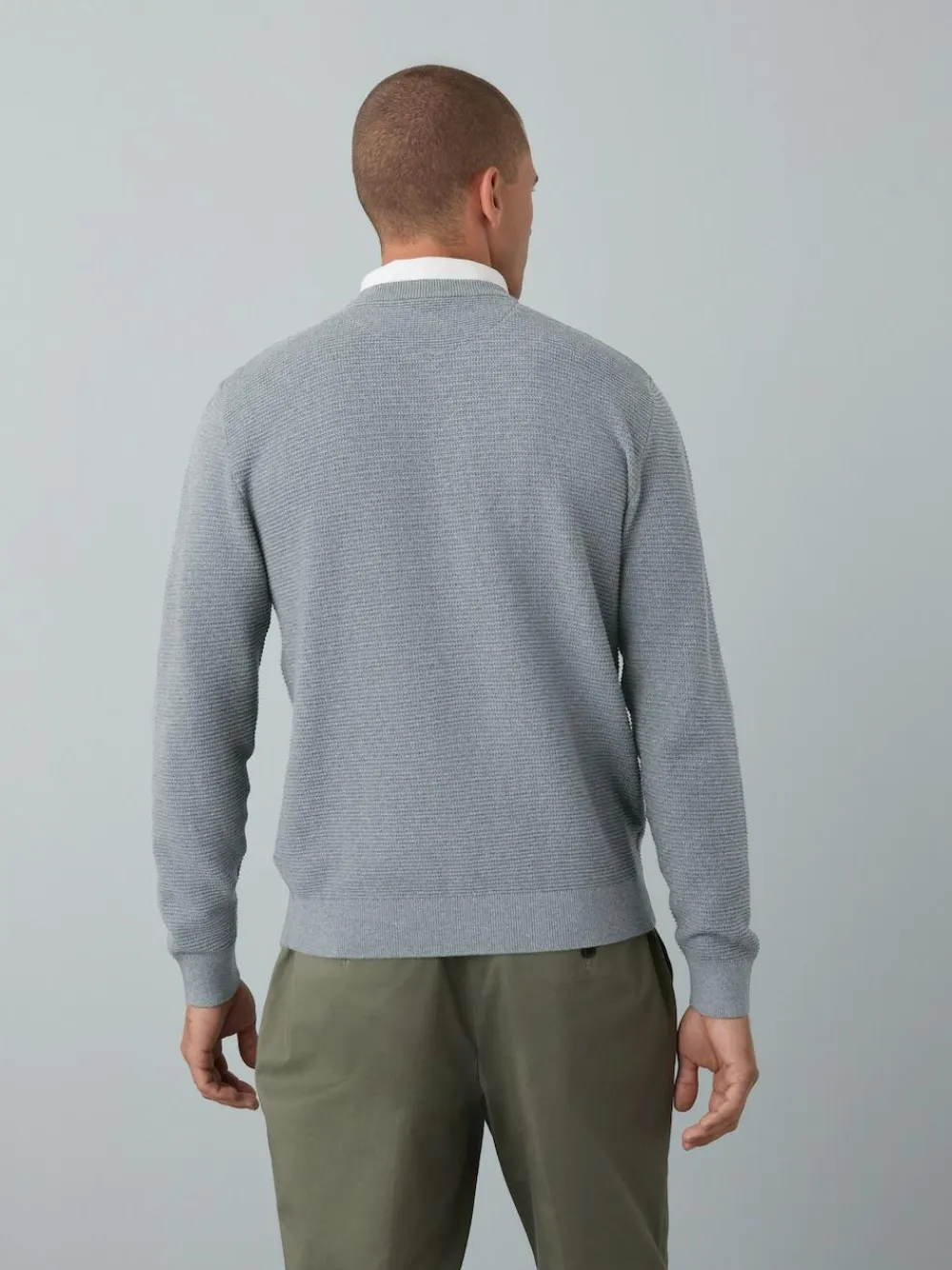 New Next Regular Fit Textured Oxford Mock Shirt Jumper Grey