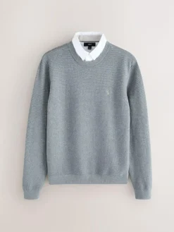 New Next Regular Fit Textured Oxford Mock Shirt Jumper Grey