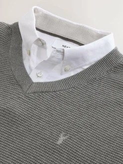 Next Regular Fit Textured Oxford Mock Shirt Jumper^ Knitwear|Knitwear