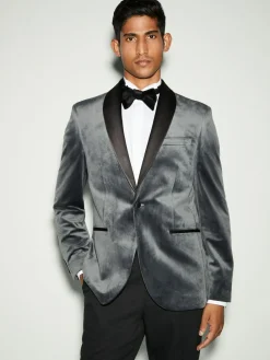 Sale Next Regular Fit Velvet Blazer Grey