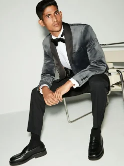 Sale Next Regular Fit Velvet Blazer Grey