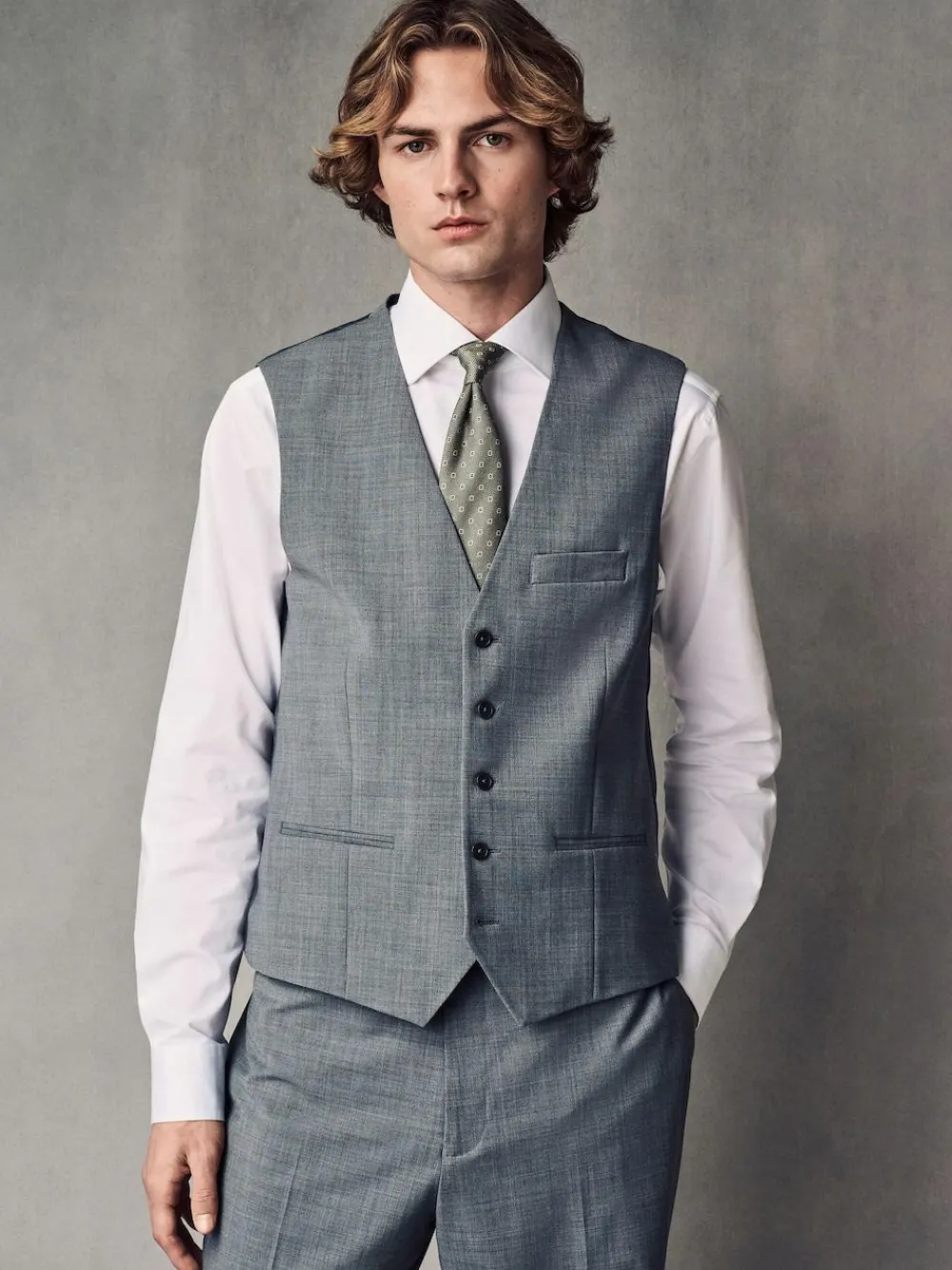 Best Next Regular Fit Wool Blend Motionflex Waistcoat Grey