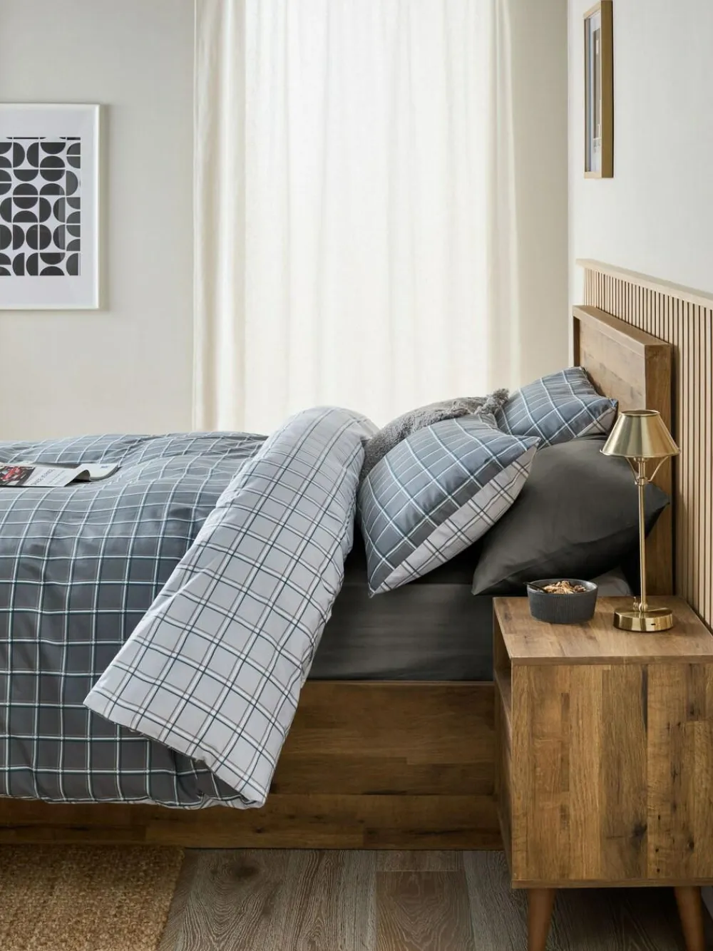 Next Grey Reversible Check Duvet Cover and Pillowcase Set^ Bedsets & Duvet Covers