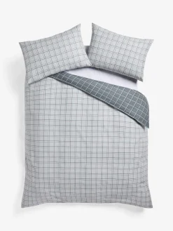 Next Grey Reversible Check Duvet Cover and Pillowcase Set^ Bedsets & Duvet Covers