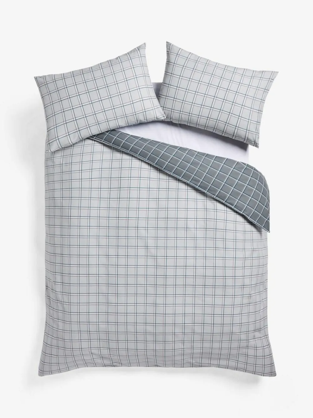 Next Grey Reversible Check Duvet Cover and Pillowcase Set^ Bedsets & Duvet Covers