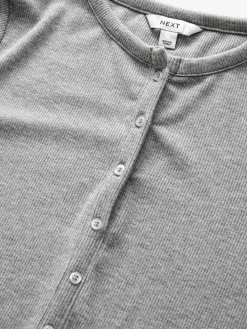 Next Ribbed Long Sleeve Henley Bodysuit Grey