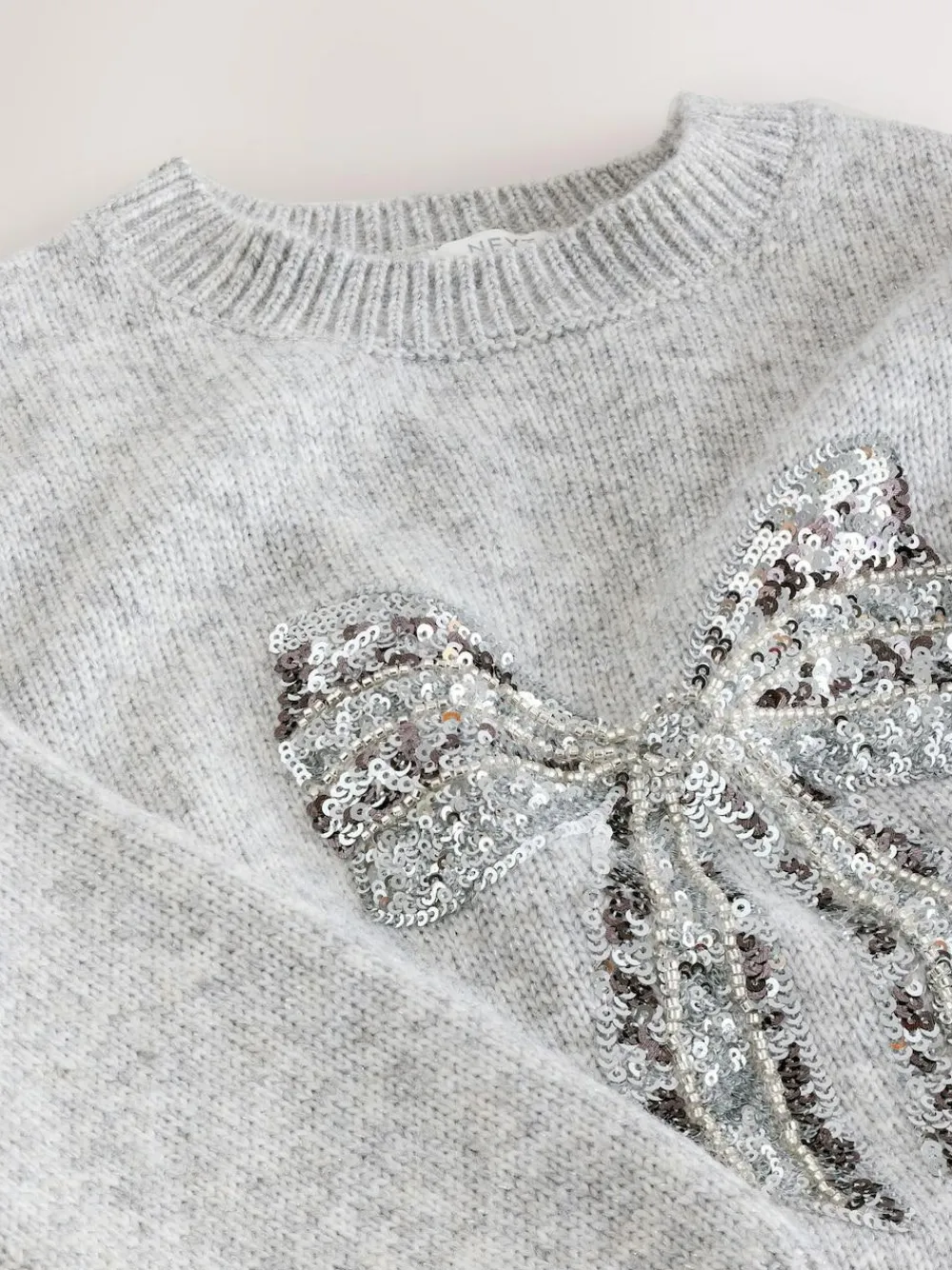 Next Grey Sequin Bow Jumper (3-16yrs)^ Knitwear & Sweaters|Knitwear