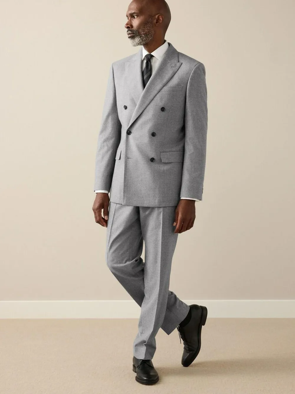 Outlet Next Grey Signature Cerruti Wool Puppytooth Double Breasted Suit Jacket