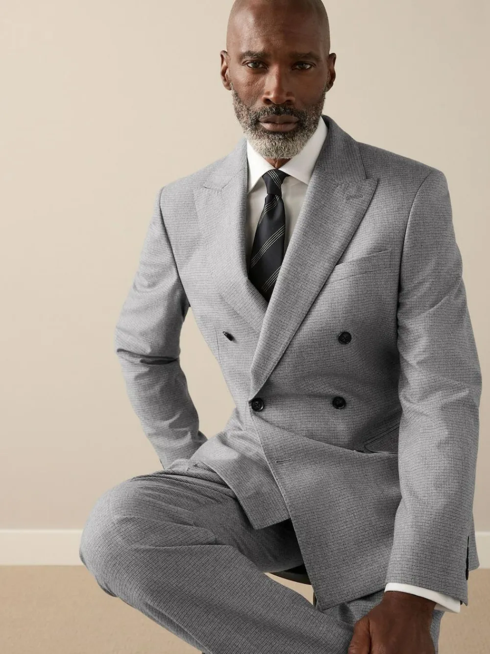 Outlet Next Grey Signature Cerruti Wool Puppytooth Double Breasted Suit Jacket