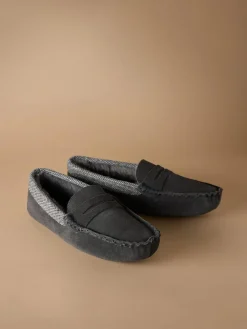 Next Signature Suede Fabric Trim Moccasin Slippers^ Slippers|Slippers