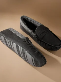 Next Signature Suede Fabric Trim Moccasin Slippers^ Slippers|Slippers