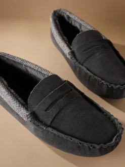 Next Signature Suede Fabric Trim Moccasin Slippers^ Slippers|Slippers