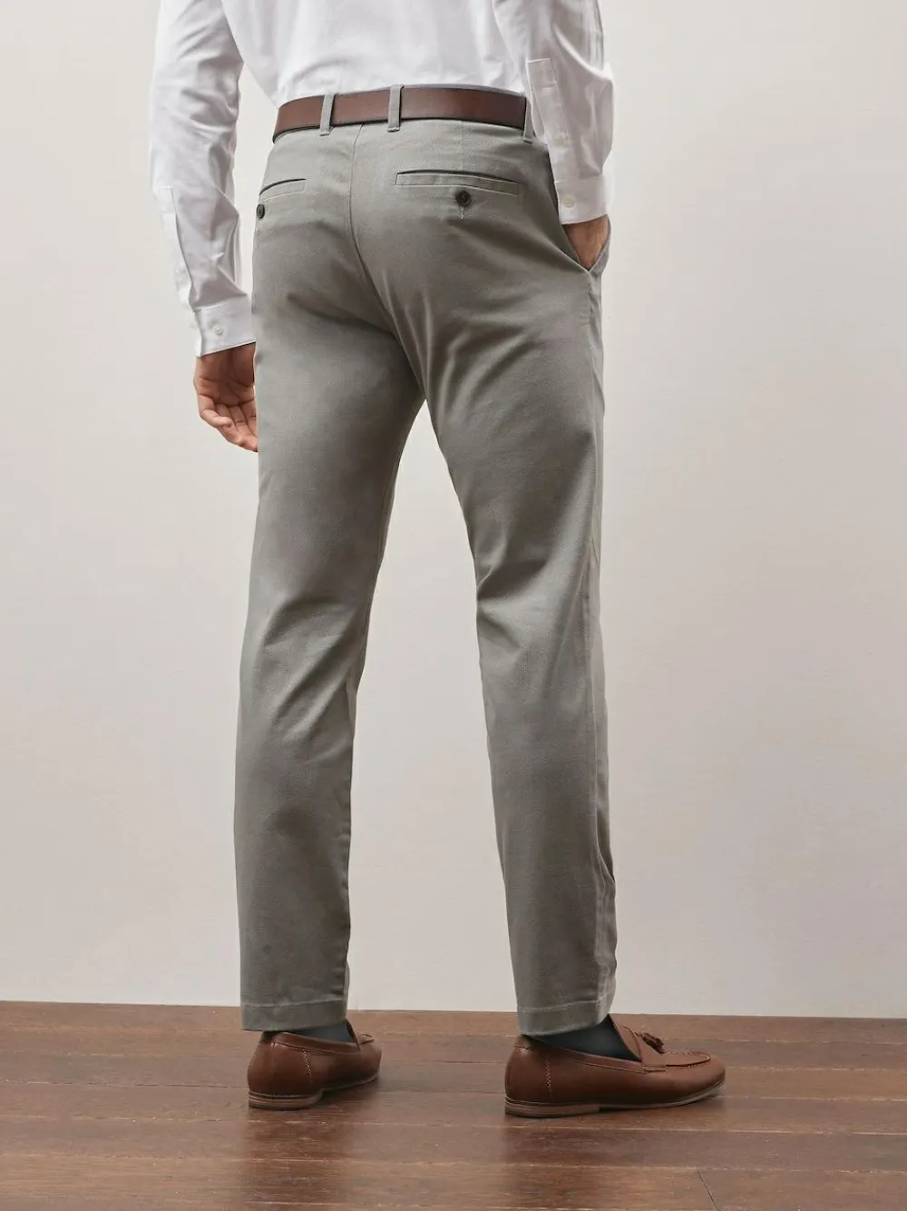 Discount Next Slim Fit Printed Belted Soft Touch Chino Trousers Grey