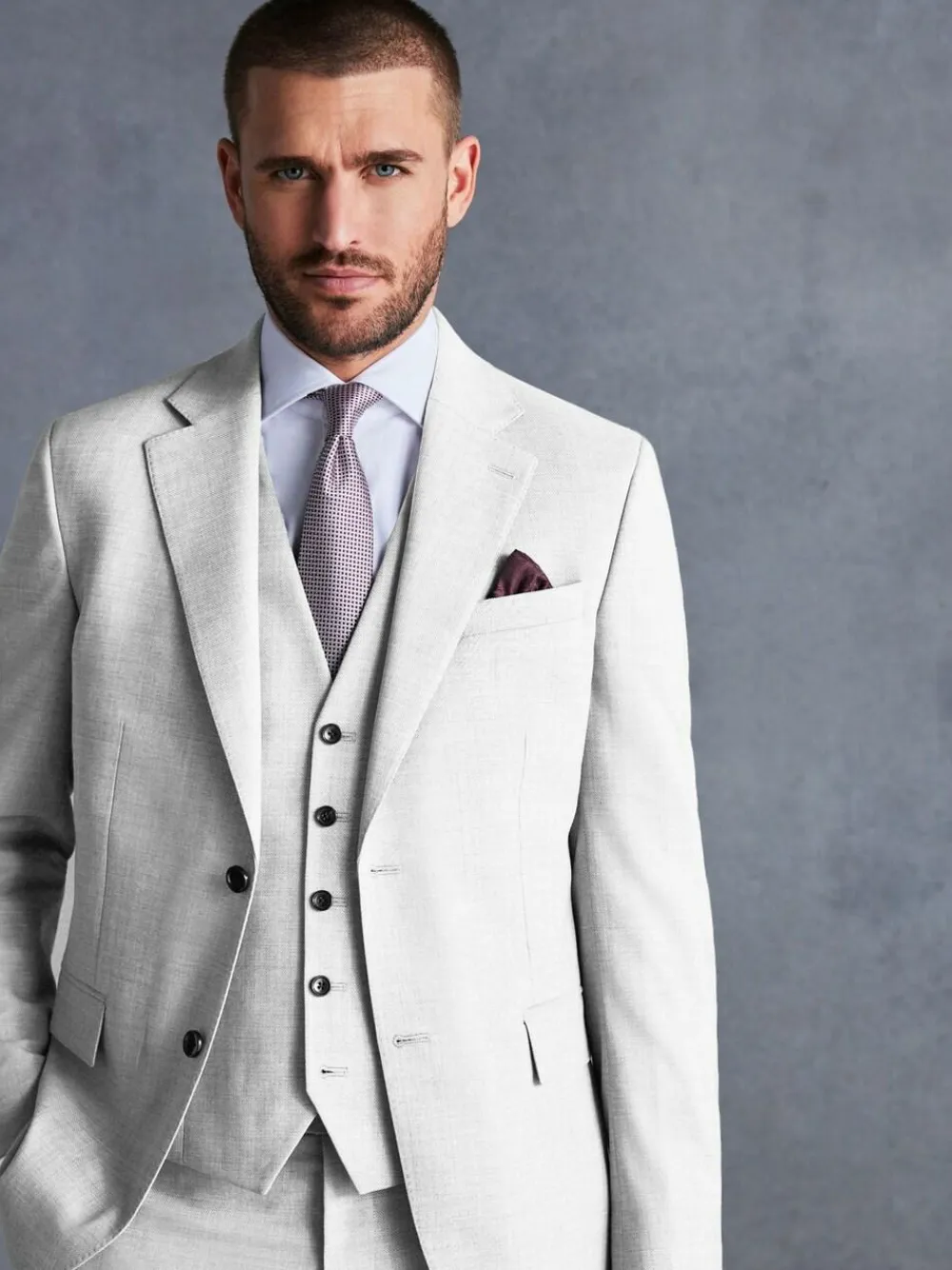 Next Slim Fit Signature Tollegno Italian Wool Textured Suit Jacket^ Grey Suits