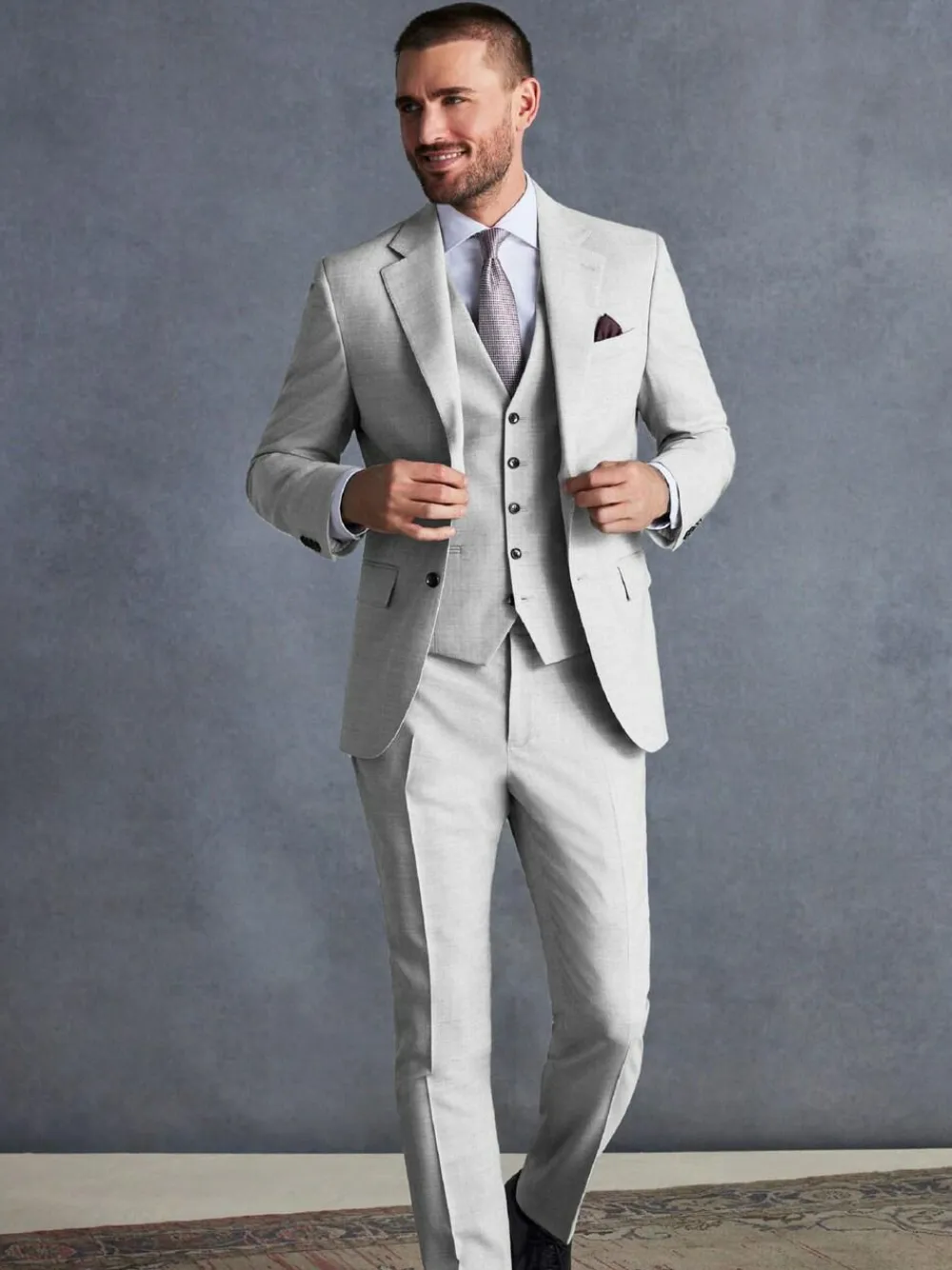 Next Slim Fit Signature Tollegno Italian Wool Textured Suit Jacket^ Grey Suits