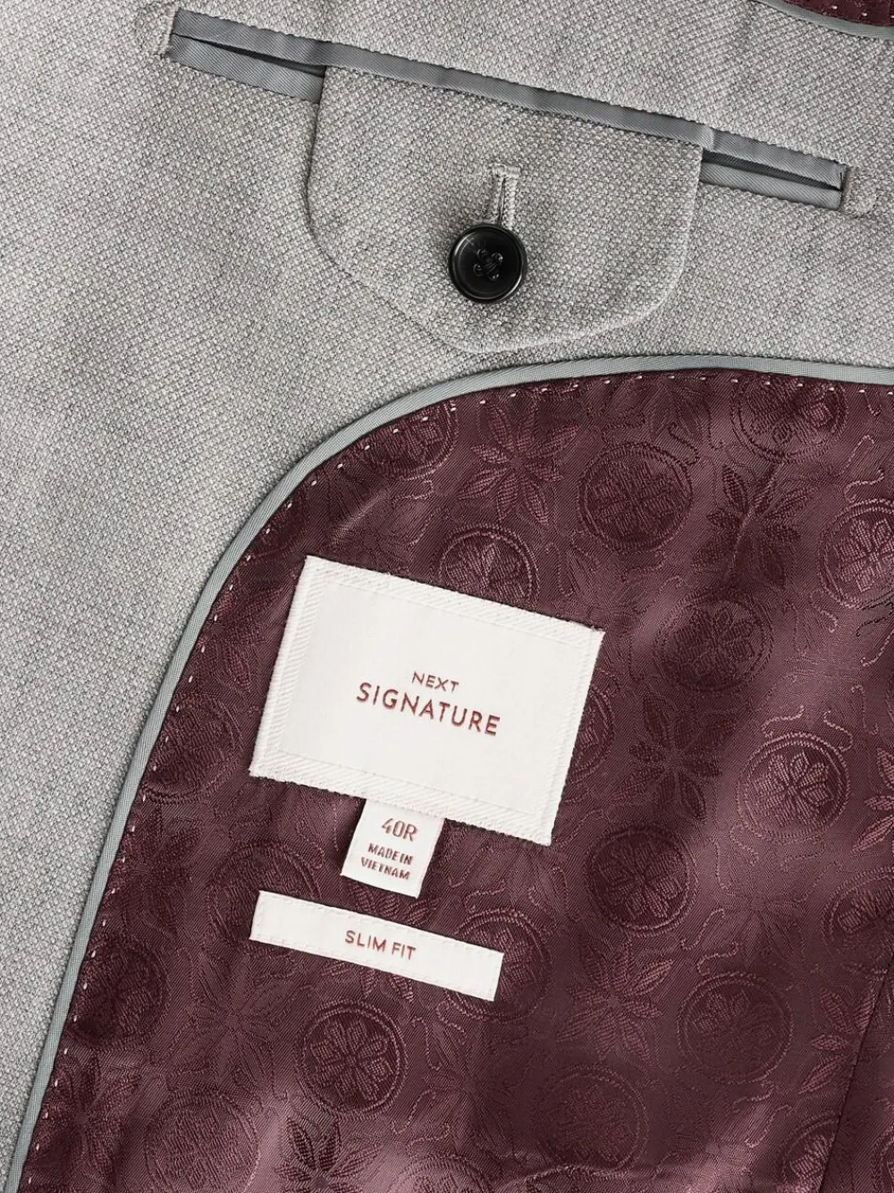 Next Slim Fit Signature Tollegno Italian Wool Textured Suit Jacket^ Grey Suits