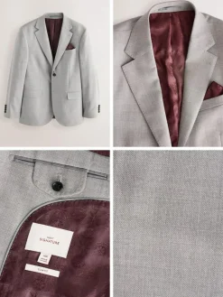 Next Slim Fit Signature Tollegno Italian Wool Textured Suit Jacket^ Grey Suits