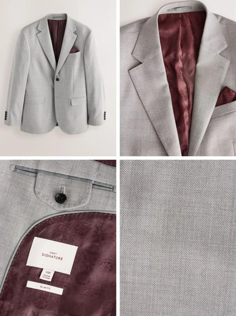 Next Slim Fit Signature Tollegno Italian Wool Textured Suit Jacket^ Grey Suits