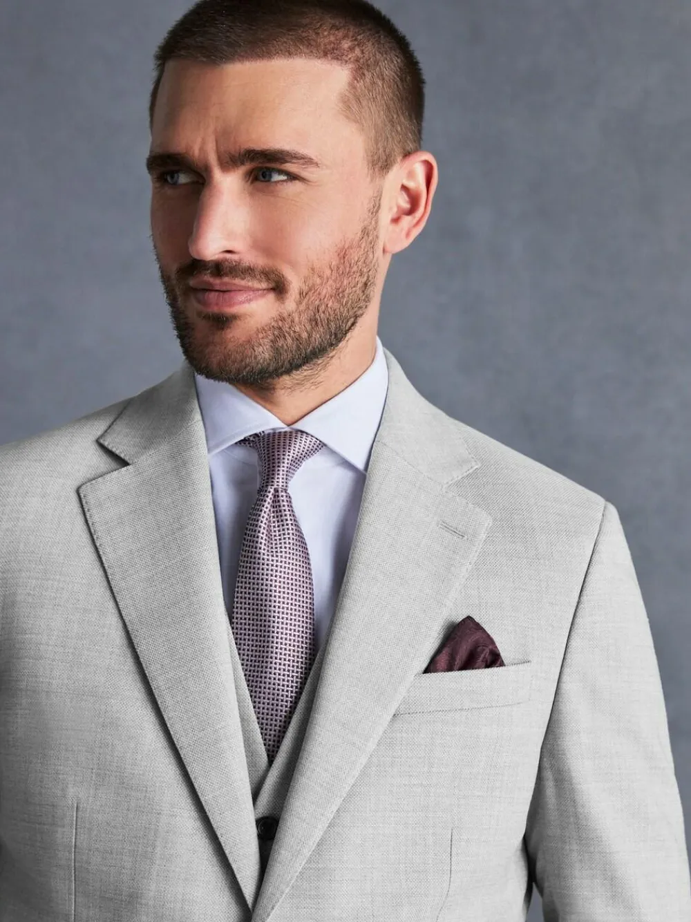 Next Slim Fit Signature Tollegno Italian Wool Textured Suit Jacket^ Grey Suits